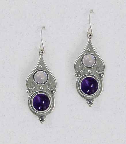 Sterling Silver Iolite And Rainbow Moonstone Gemstone Drop Dangle Earrings